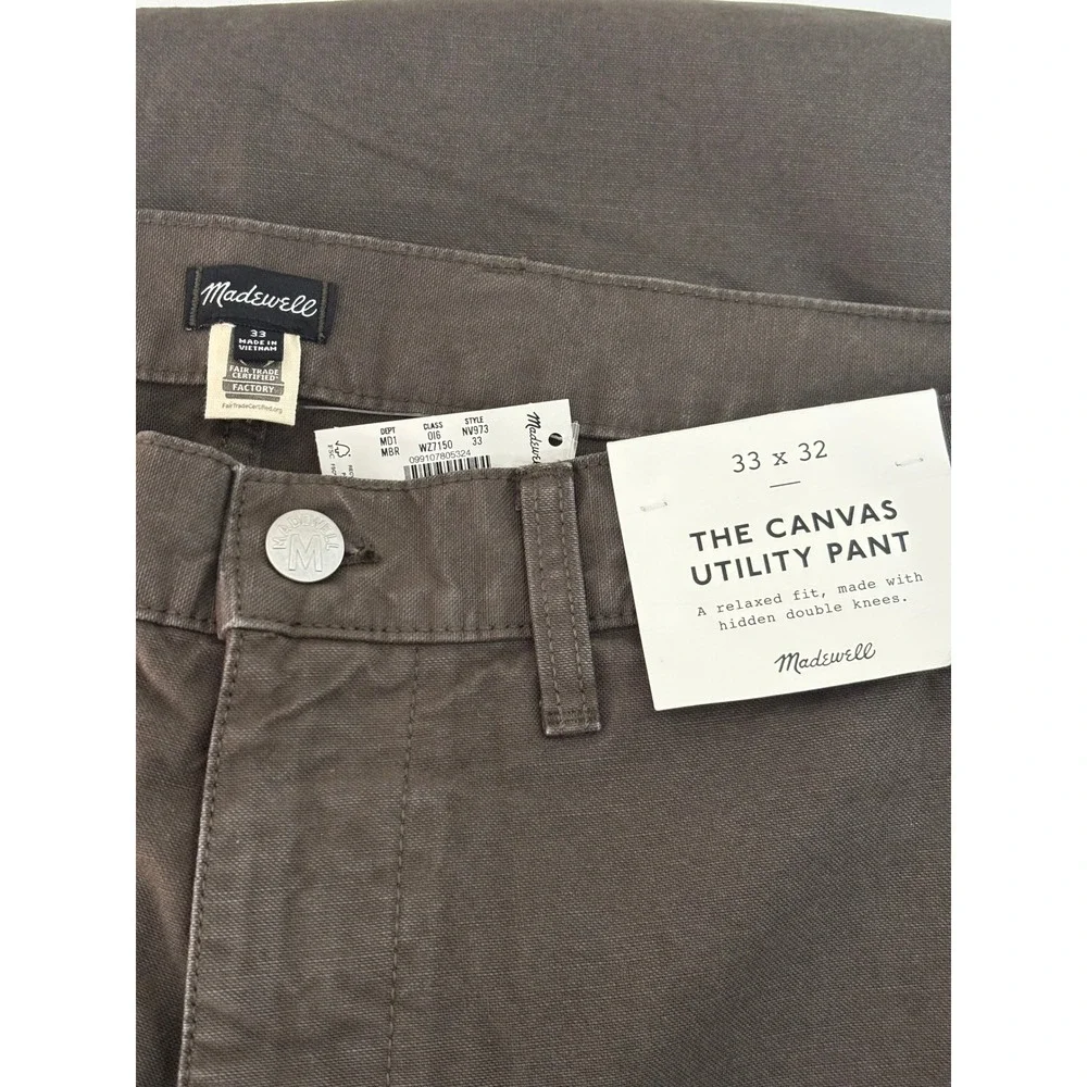 Madewell Mens The Canvas Utility Pant Mocha Brown Relaxed Fit NV973 33x32